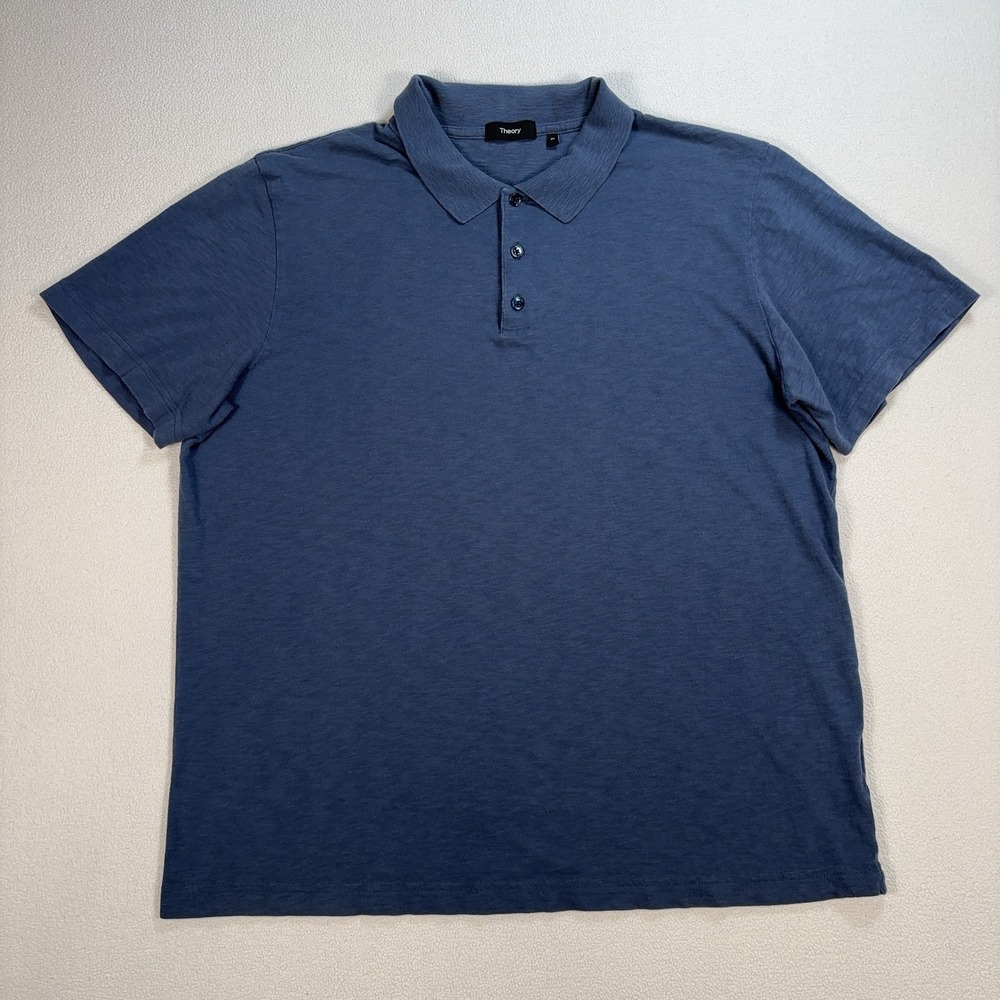 Theory Bron Polo Men's XL Blue Cosmos Slub Cotton Shirt M0294501